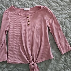 Beautees Pink Ribbed Top with Knot Detail 7/8